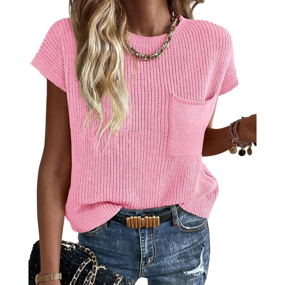 Spring Summer Short Sleeve Sweater for Women 2026 Casual Sweater Vest Cotton Kni